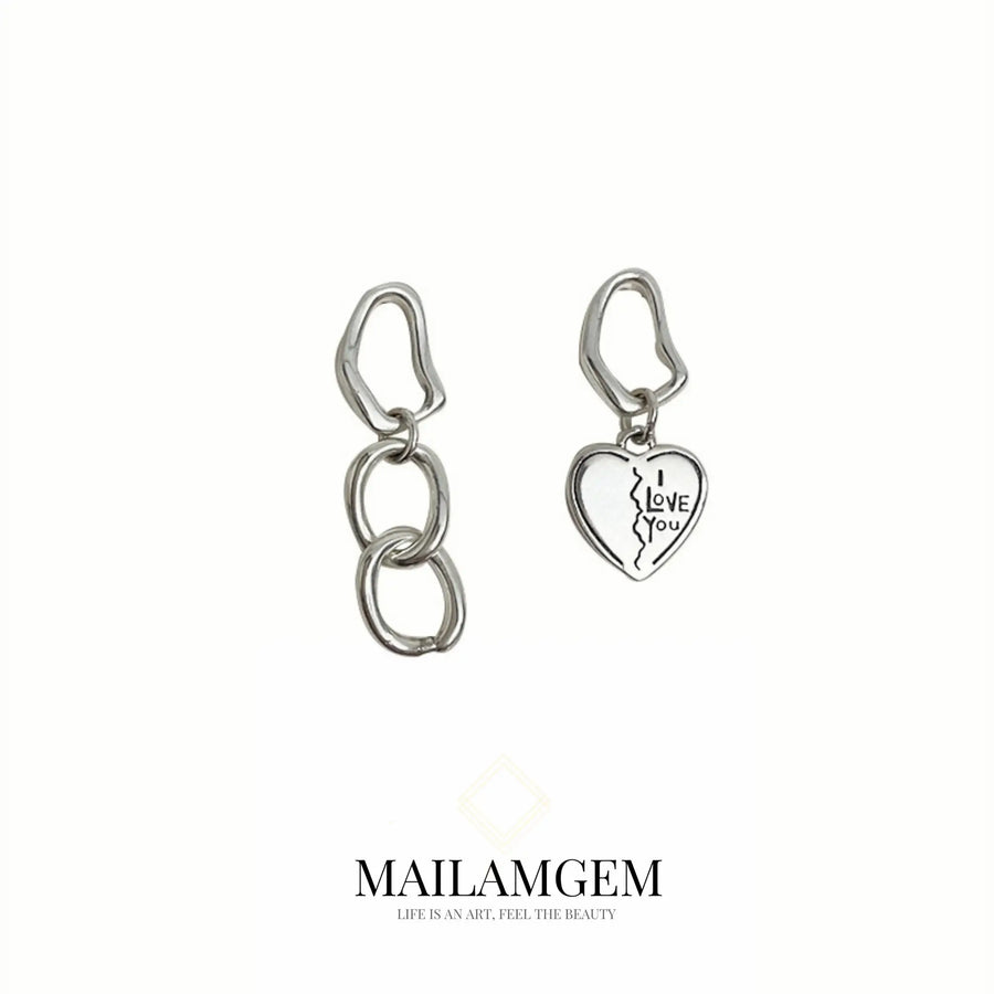 Asymmetric Heart Silver Earrings