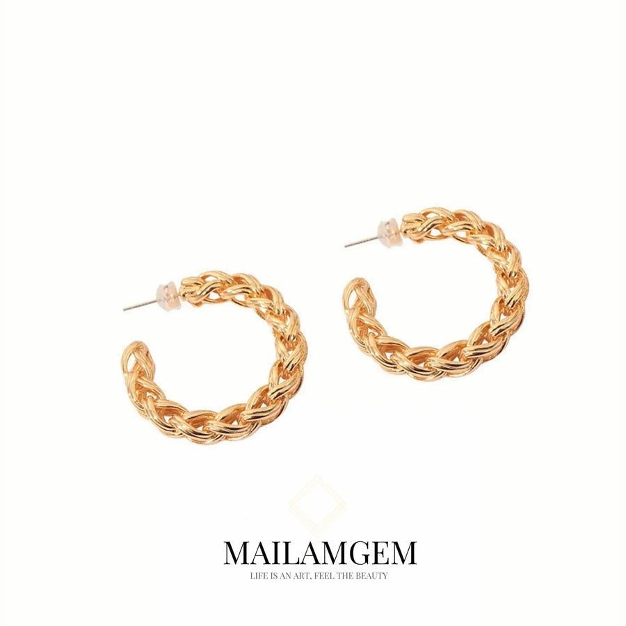 C-shaped twist gold earrings -MAILAMGEM