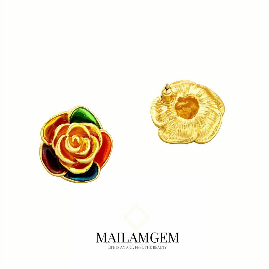 Camellia Enamel Stud Earrings - MAILAMGEM