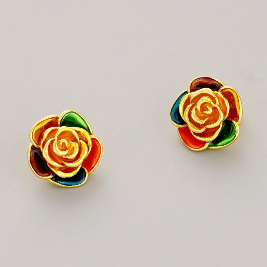 Camellia Enamel Stud Earrings