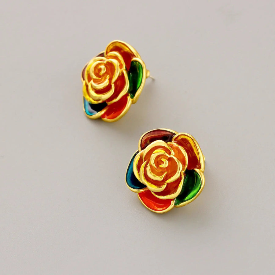 Camellia Enamel Stud Earrings