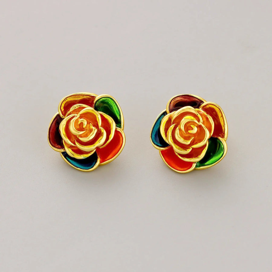 Camellia Enamel Stud Earrings