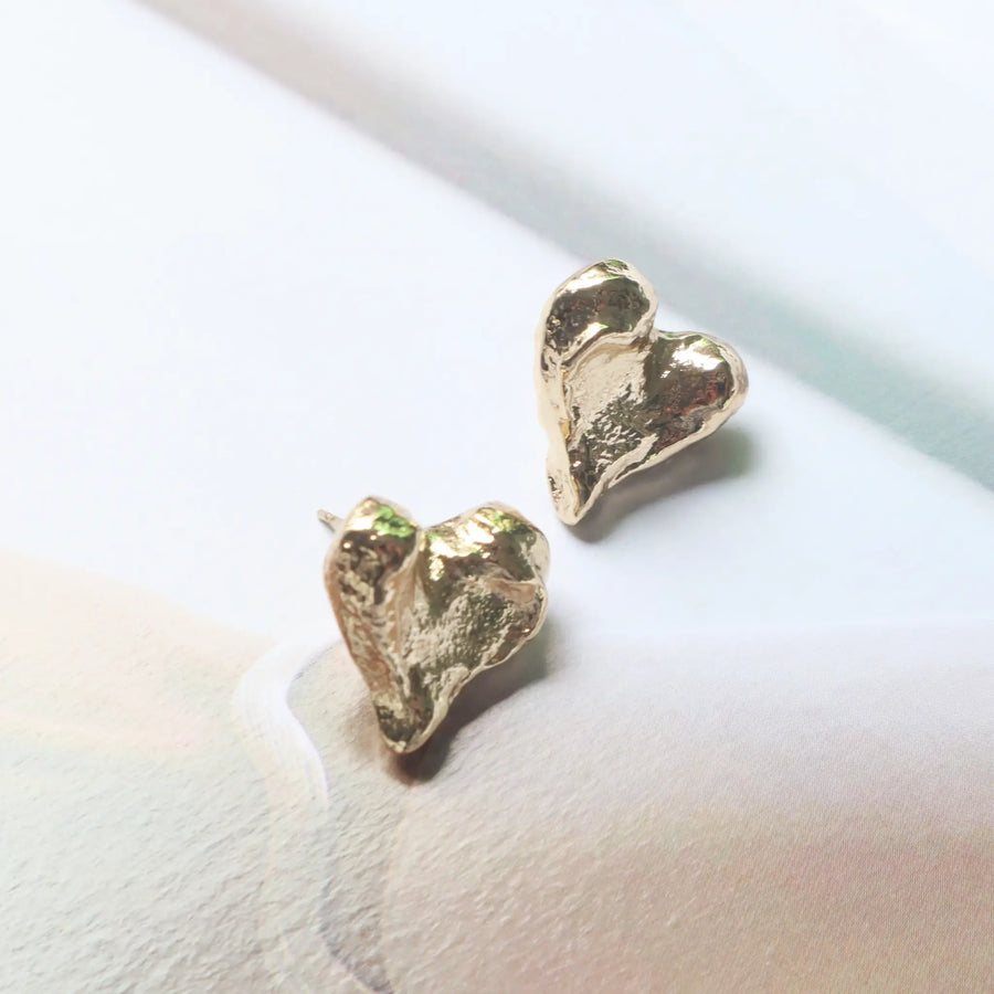 Heart French Vintage Design Metal Silver Pin Earrings