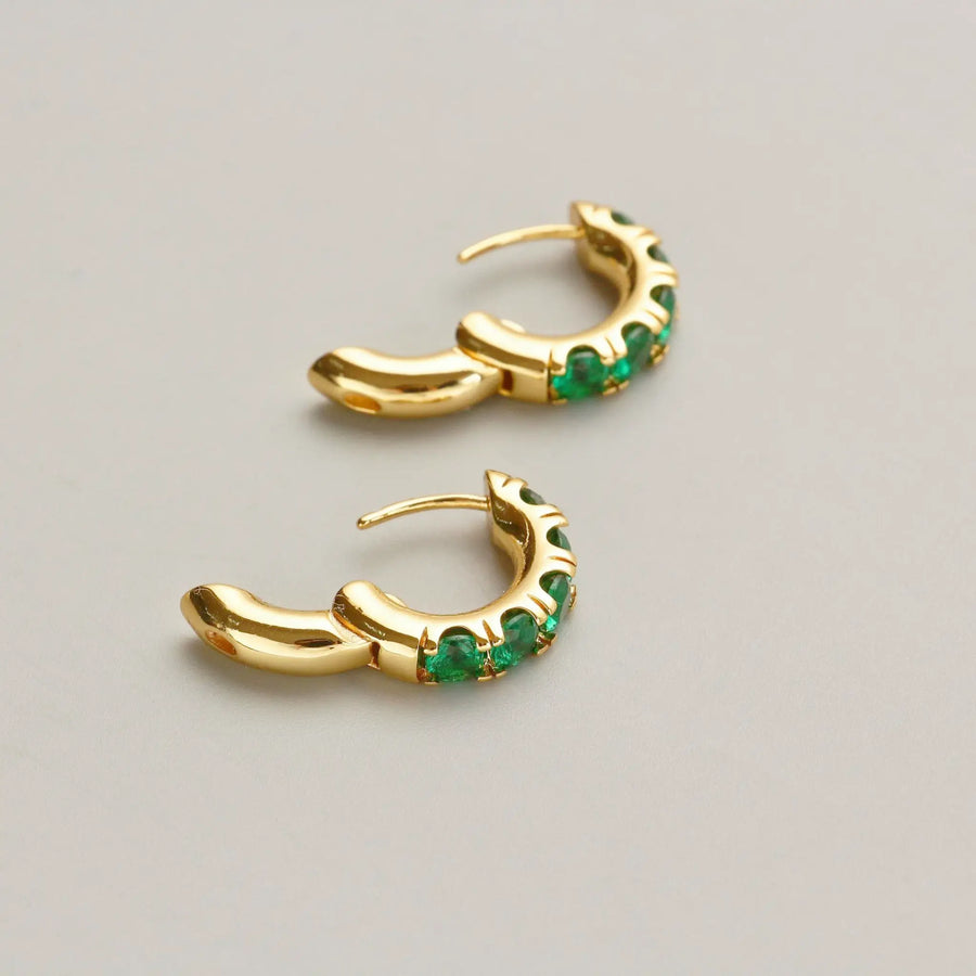 Emerald  Gemstone Hoop Earrings