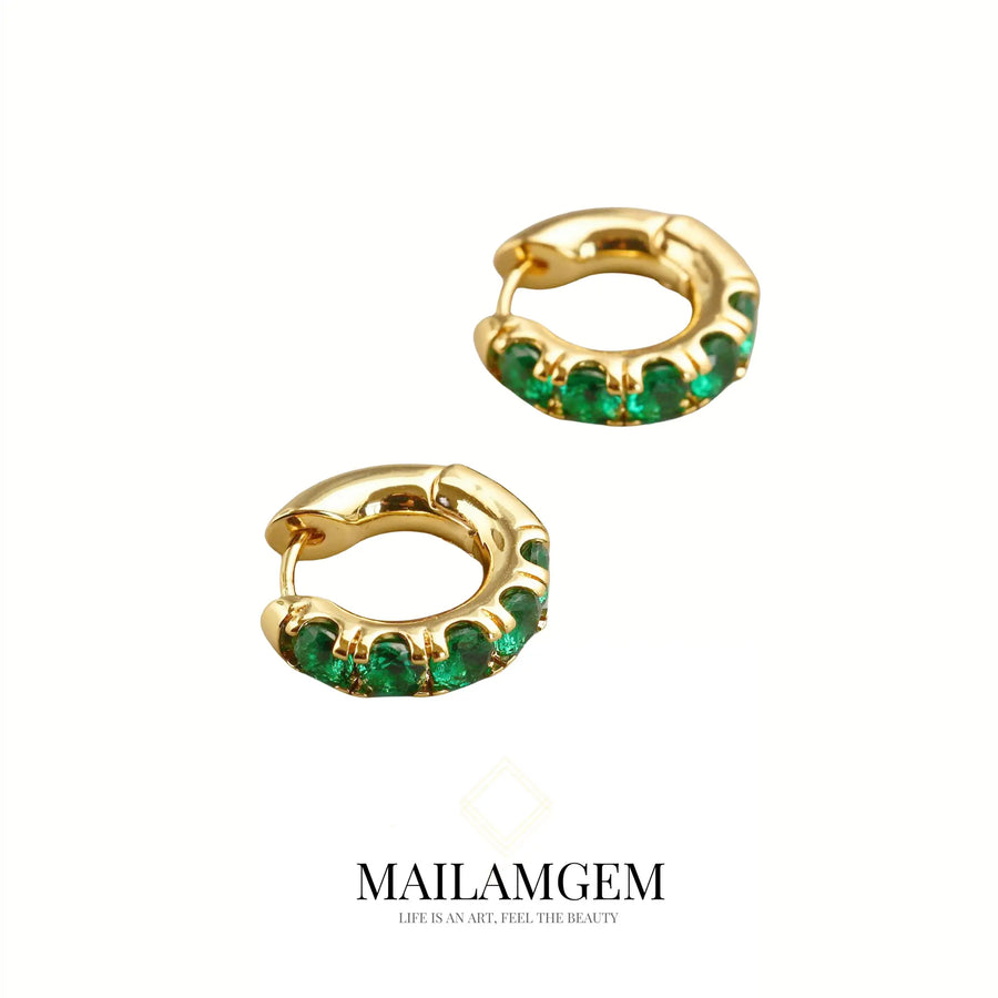 Emerald  Gemstone Hoop Earrings - MAILAMGEM