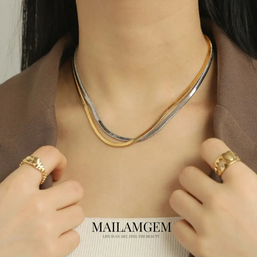 Flat Snake Chain Clavicle Necklace - MAILAMGEM