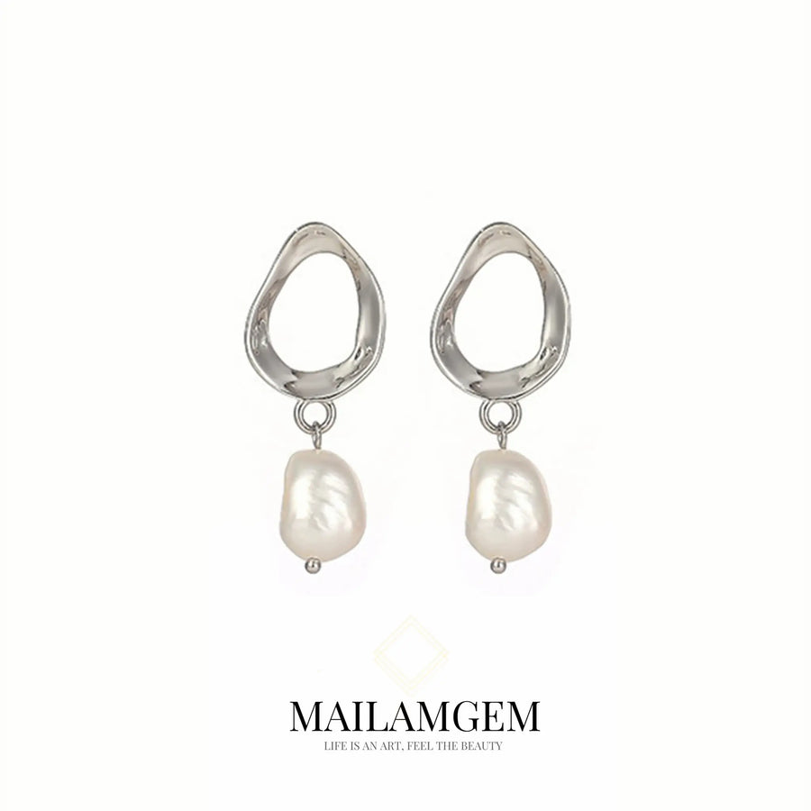 Freshwater Pearl Drop Earrings-Silver