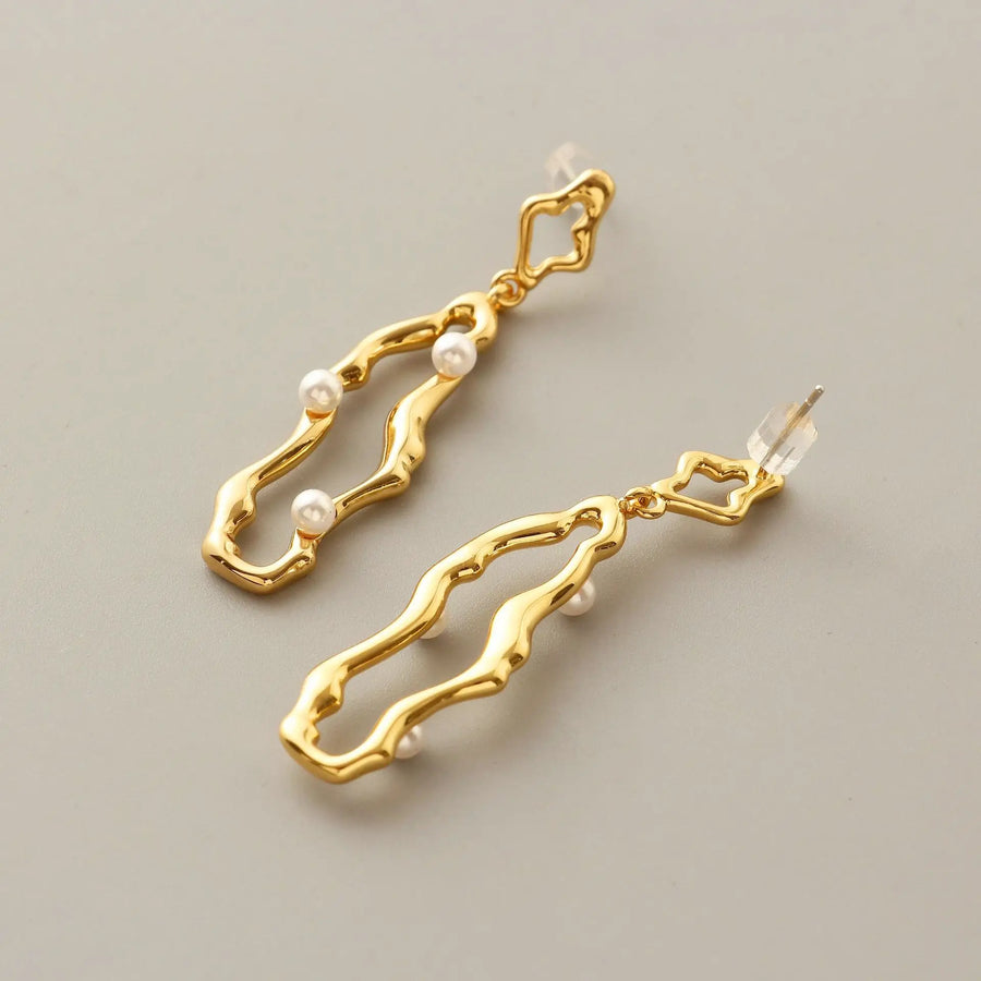 Gold Irregular Pearl Drop Earrings