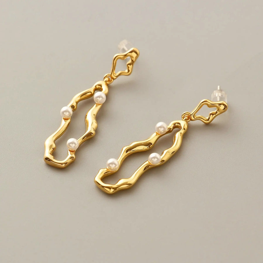 Gold Irregular Pearl Drop Earrings