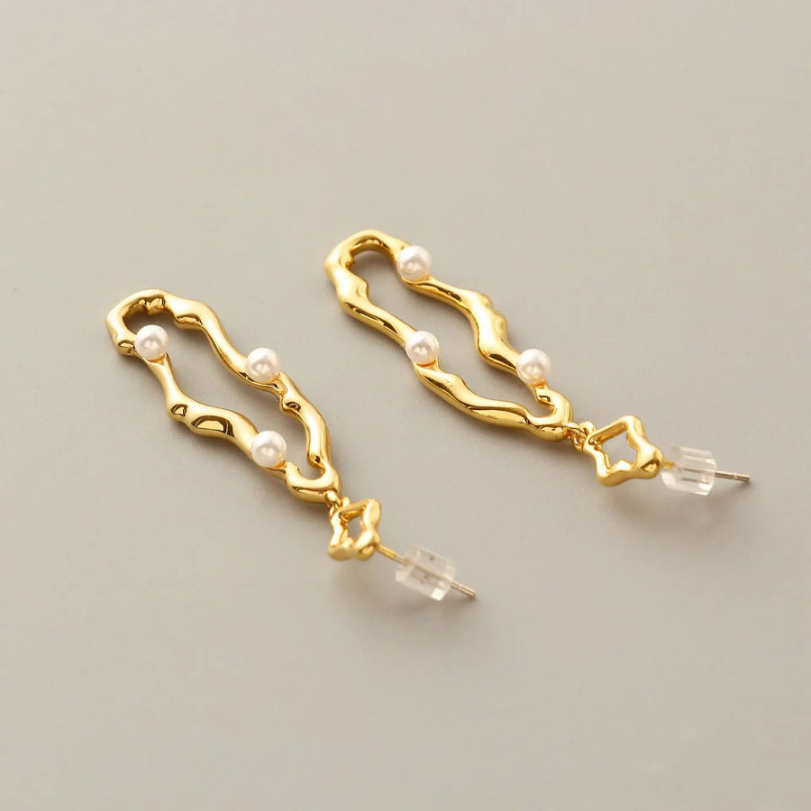 Gold Irregular Pearl Drop Earrings