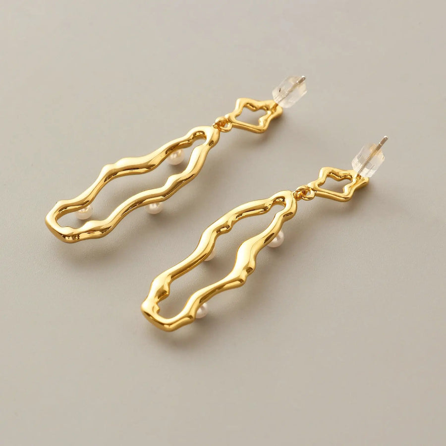 Gold Irregular Pearl Drop Earrings