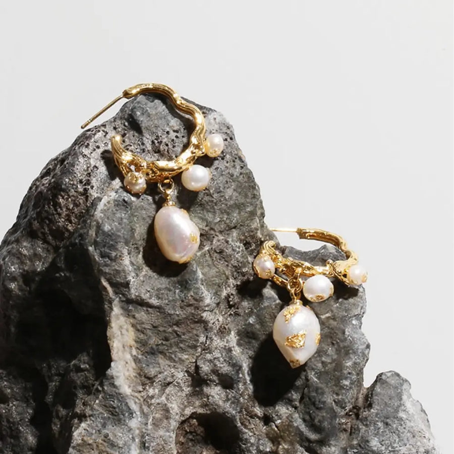 Gold Foil Natural Baroque Pearl Earrings