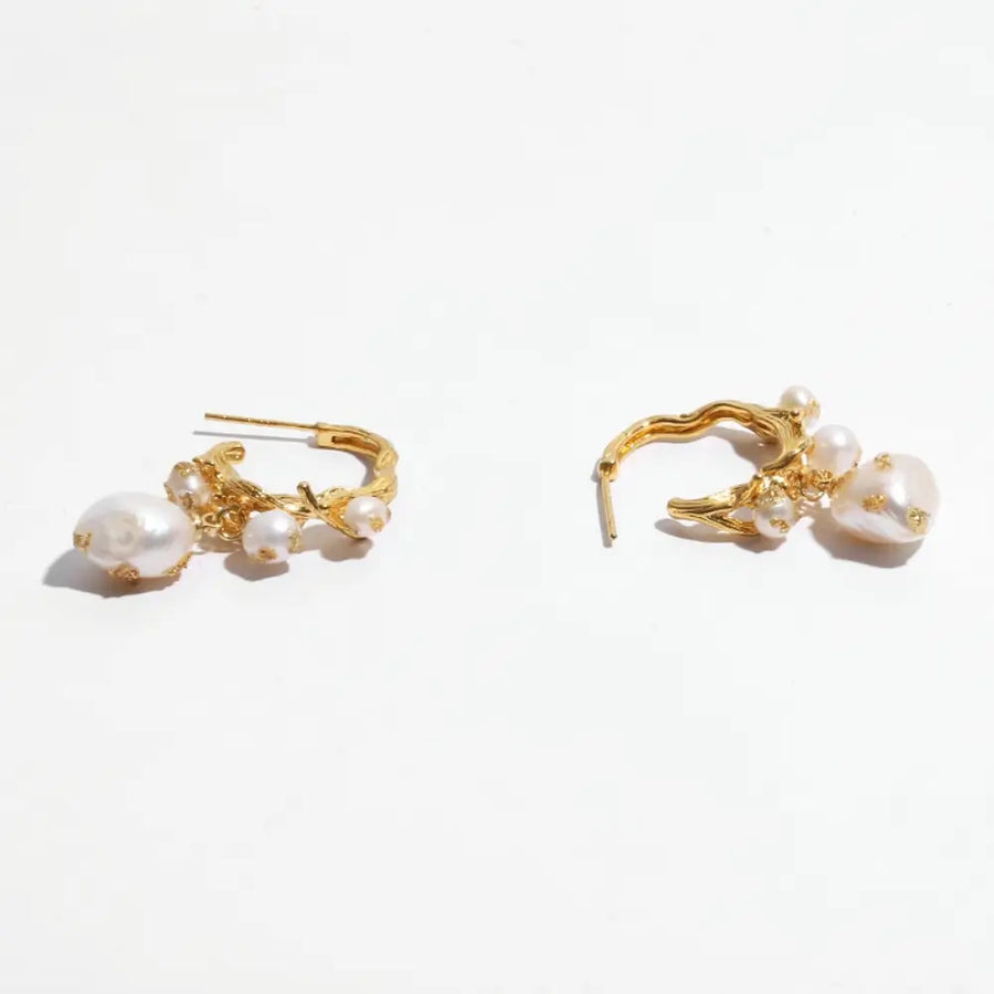 Gold Foil Natural Baroque Pearl Earrings