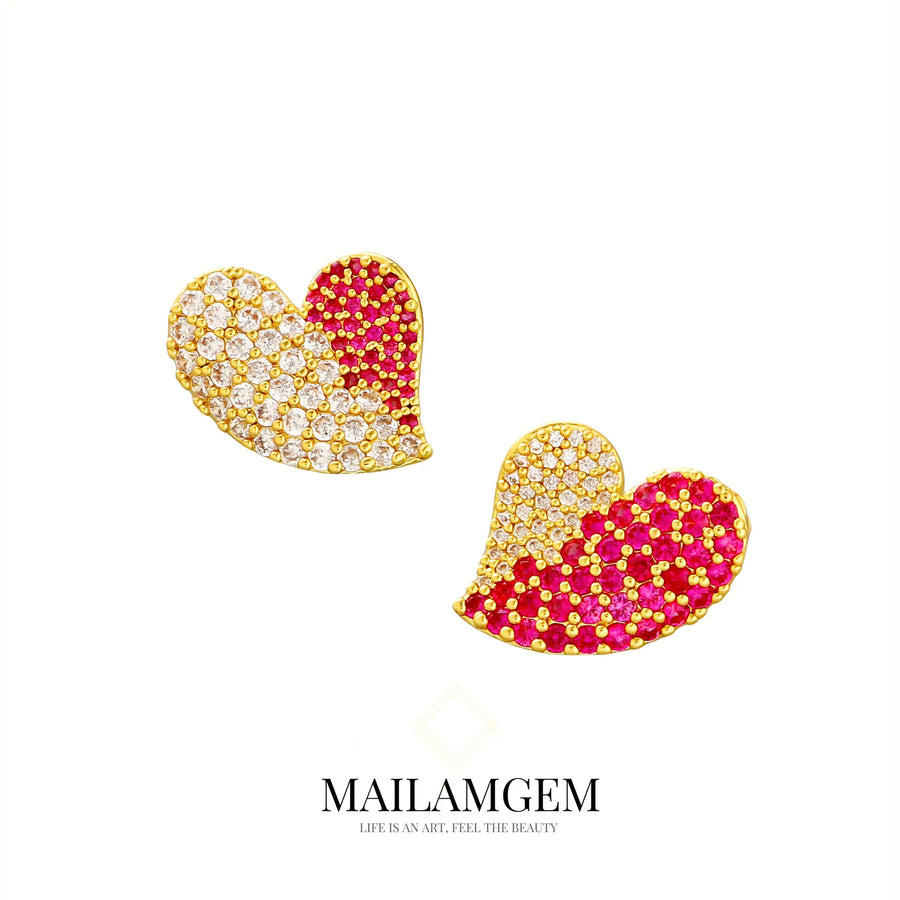 Heart Candy Red Color Stud Earrings - MAILAMGEM