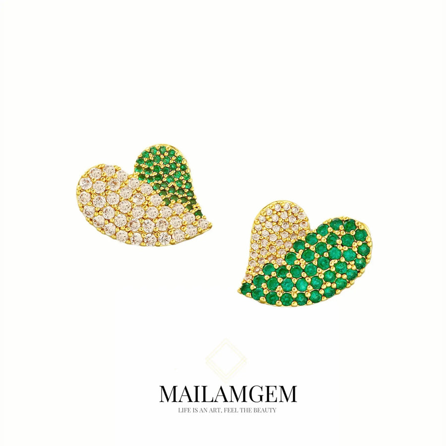 Heart Candy Green Color Stud Earrings - MAILAMGEM