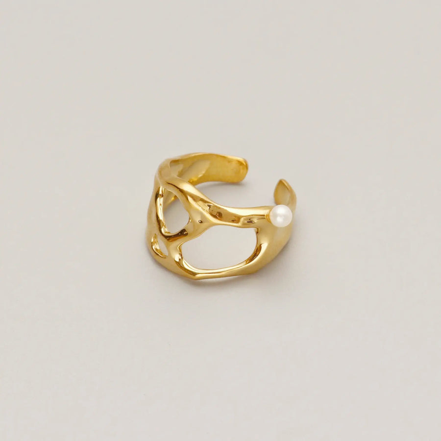 Golden Irregular Pearl Ring