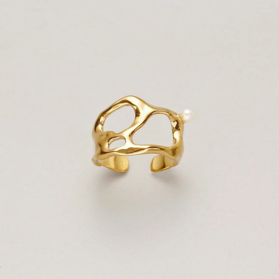 Golden Irregular Pearl Ring