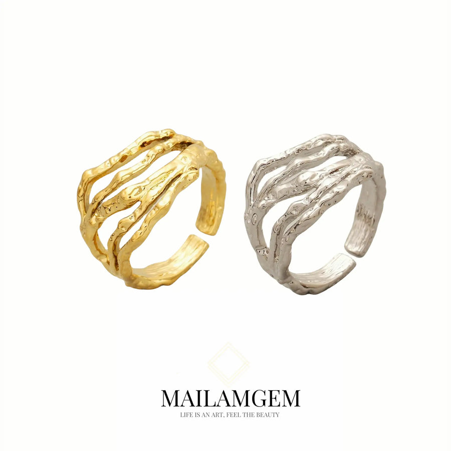 Silver & Golden Lava Ring - MAILAMGEM