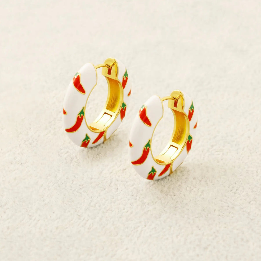 Red chili golden temperament enamel earrings