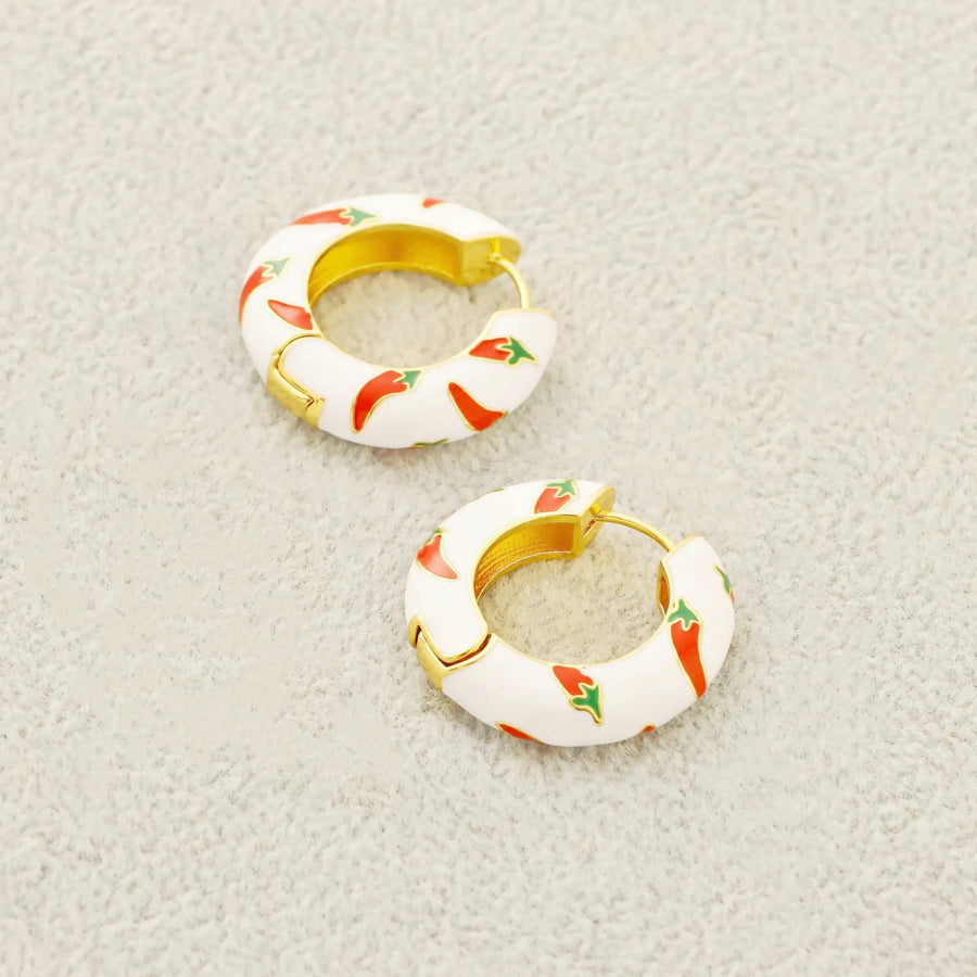 Red chili golden temperament enamel earrings