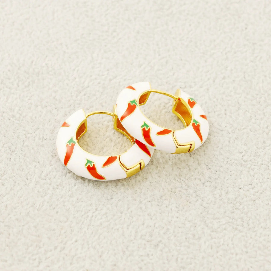 Red chili golden temperament enamel earrings