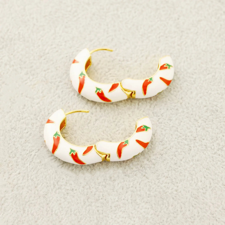 Red chili golden temperament enamel earrings