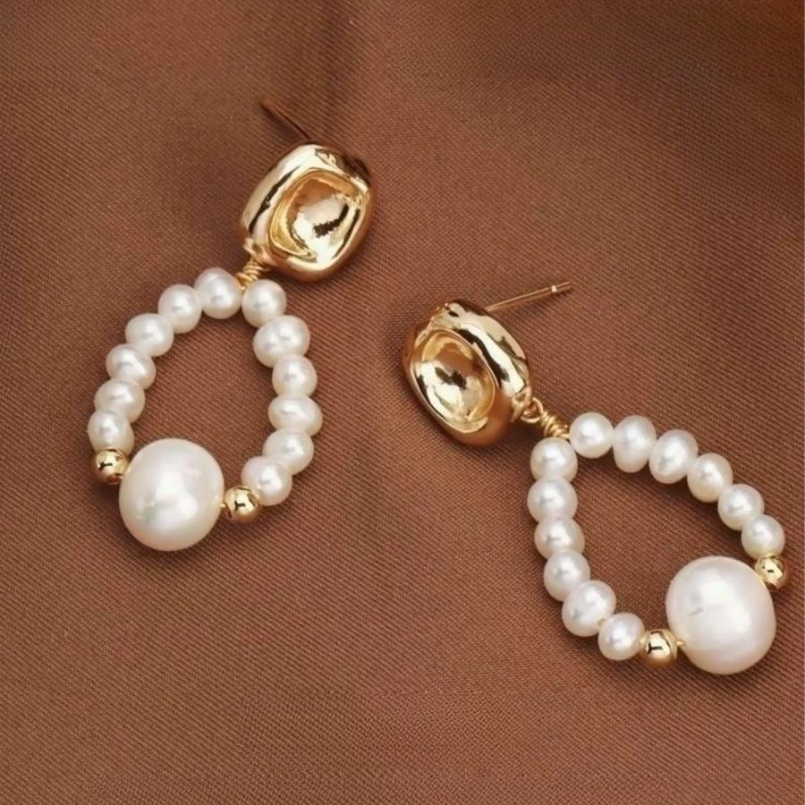 Square Buckle Baroque Edison Pearl Earrings