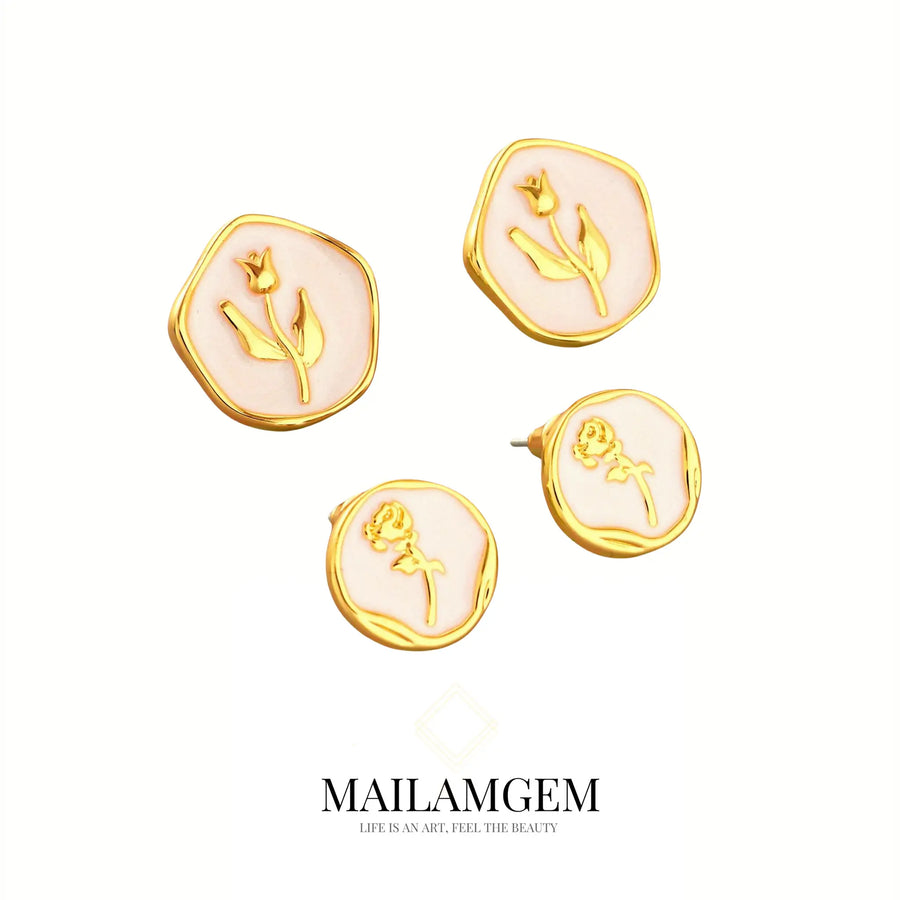 Tulip Rose Vintage Stud Earrings -MAILAMGEM