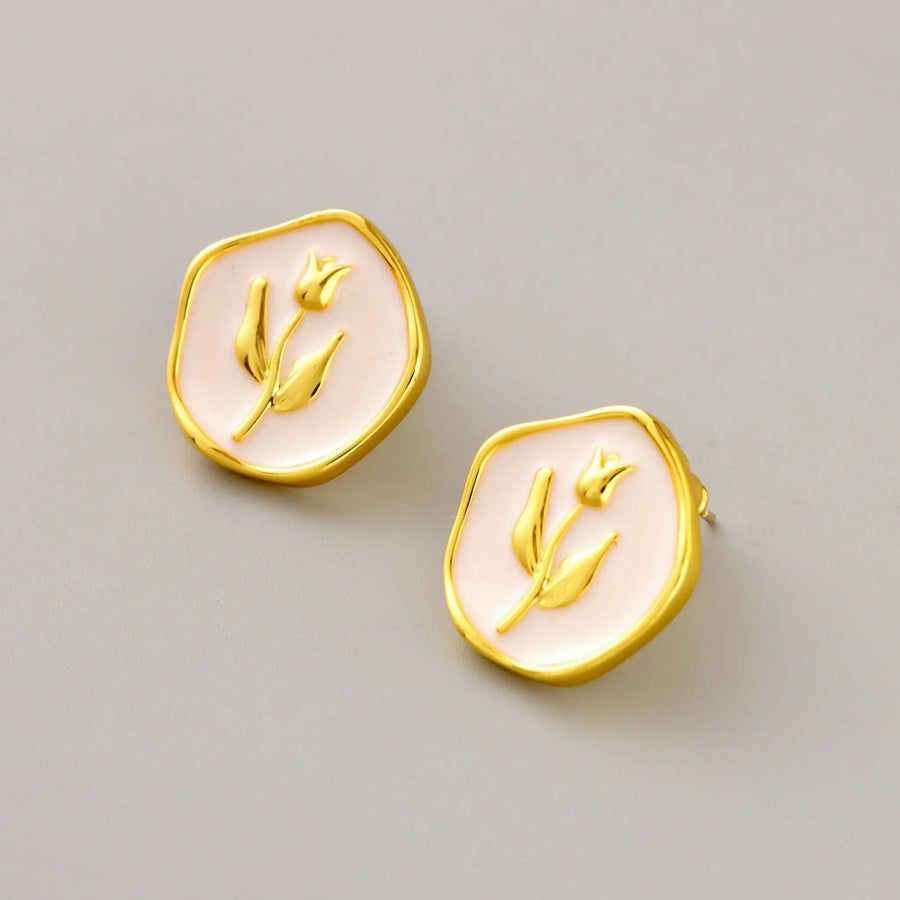 Tulip Golden Vintage Stud Earrings -MAILAMGEM