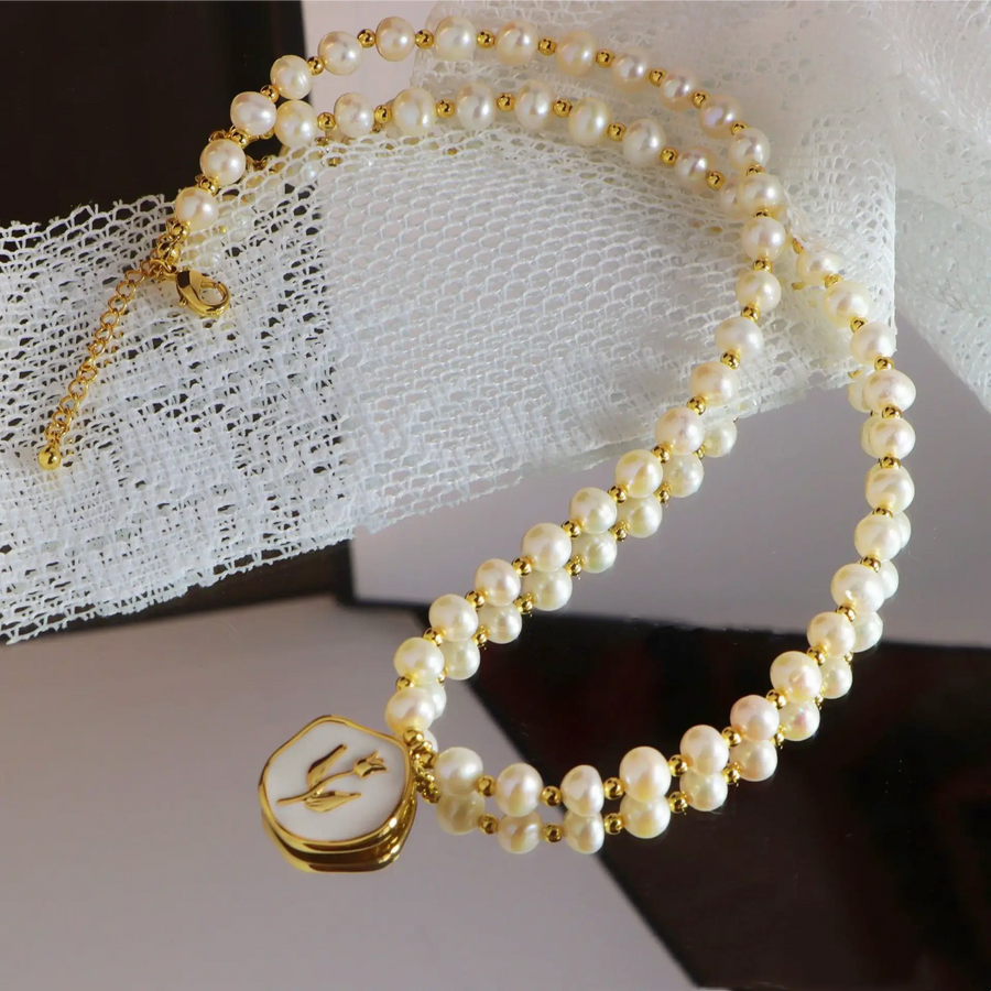 Vintage Tulip Pearl Necklace