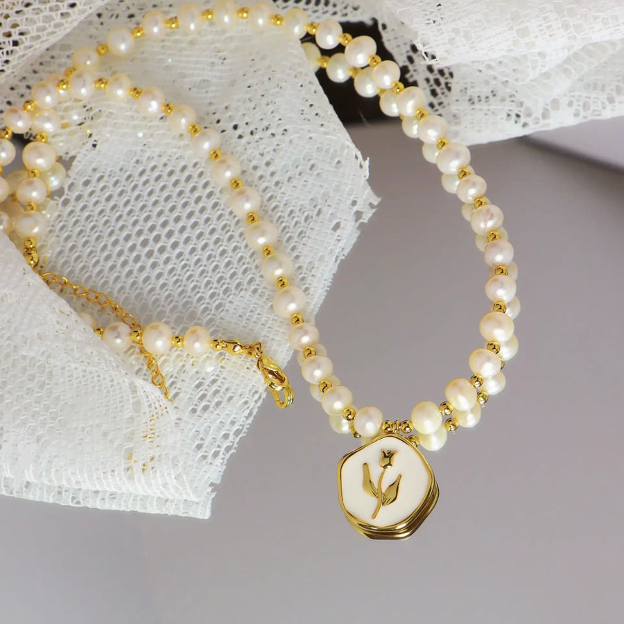 Vintage Tulip Pearl Necklace