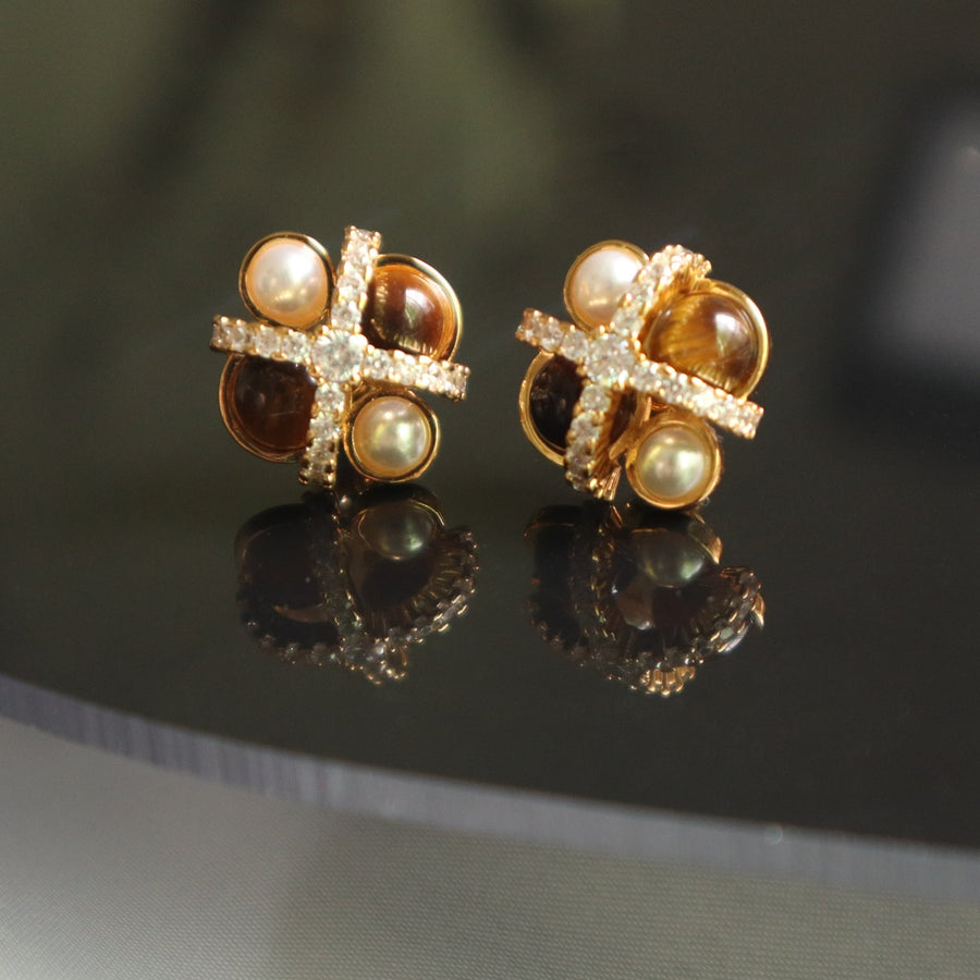 18K Gold Plated Earrings -- Brown Zircon - MAILAMGEM