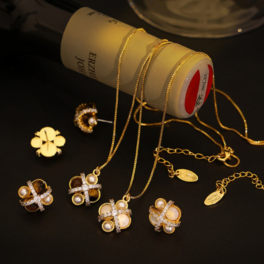 18K Gold Plated Earrings -- Brown Zircon - MAILAMGEM