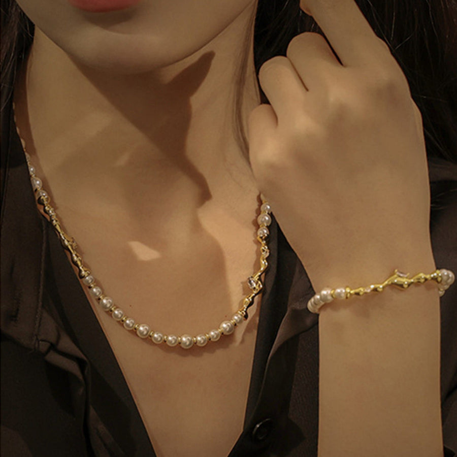 Zirconia Inlaid Pearl Necklace - MAILAMGEM