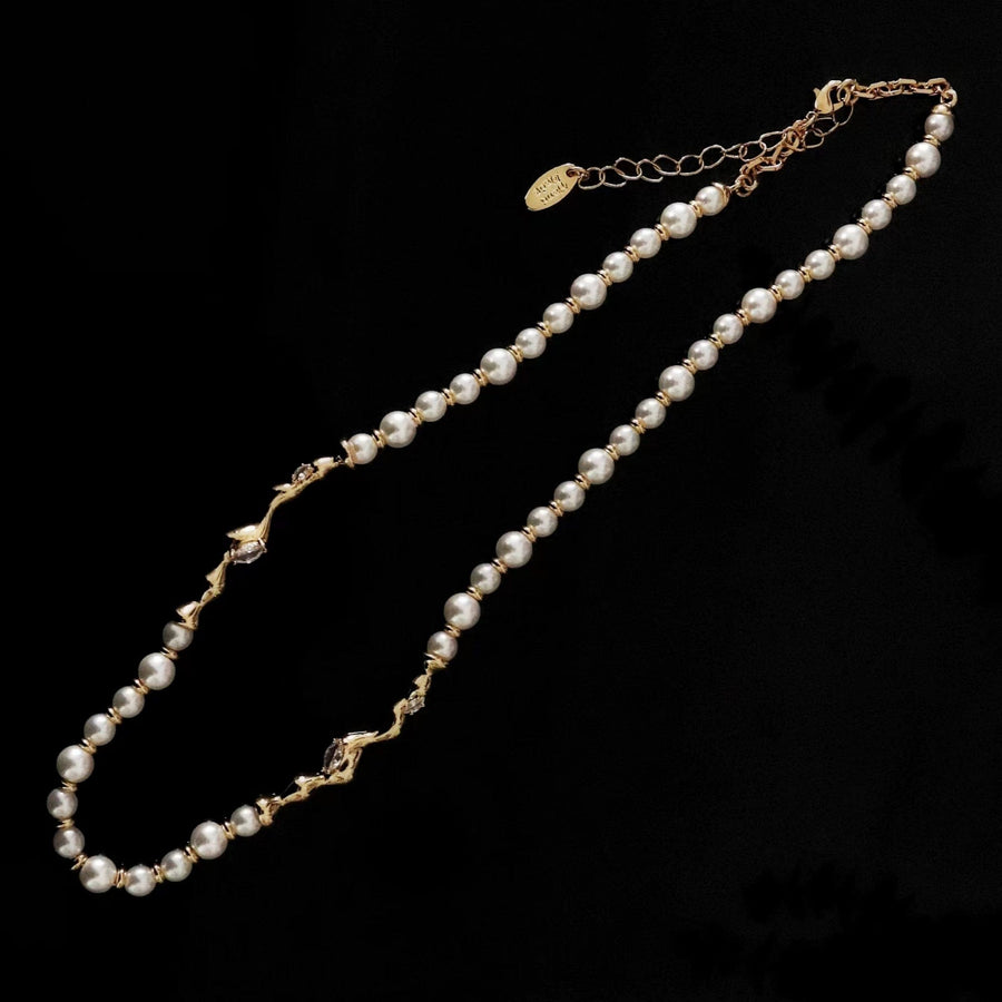 Zirconia Inlaid Pearl Necklace - MAILAMGEM